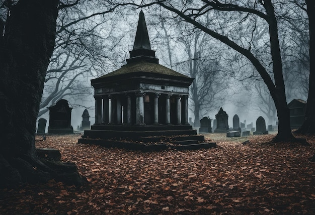 Ein gruseliger Friedhof mit einem vergessenen Mausoleum Generative KI