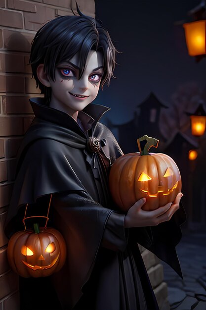 ein gruseliger Junge mit Kostüm an Halloween