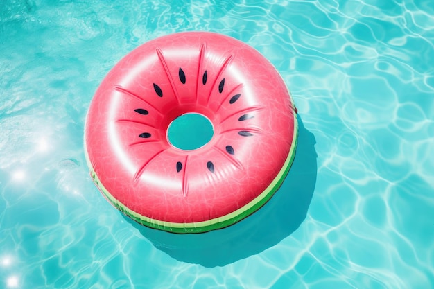 Foto ein gummi-ring in form einer wassermelone im pool