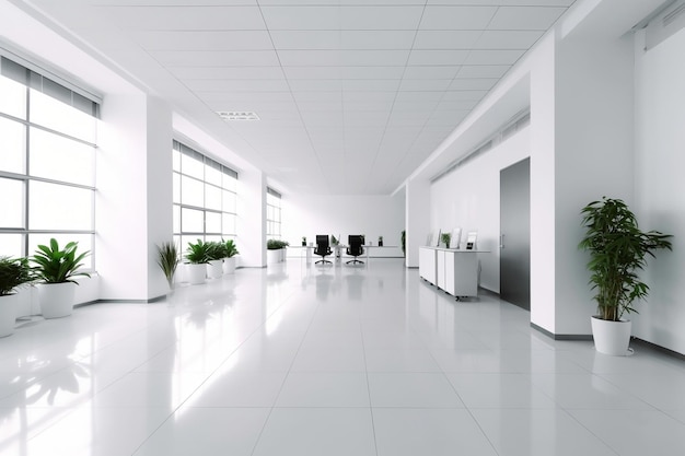 Ein gut dekoriertes Firmenbüro mit leerem weißen Innenraum