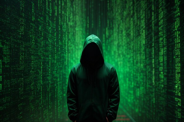 Ein Hacker druckt einen Code auf eine Laptop-Tastatur aus, um in einen Cyberspace einzubrechen