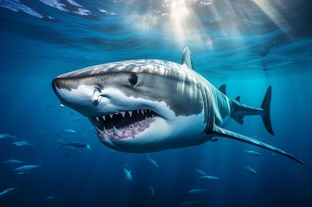 ein Hai mit einem Hai im Hintergrund schwimmt im Wasser