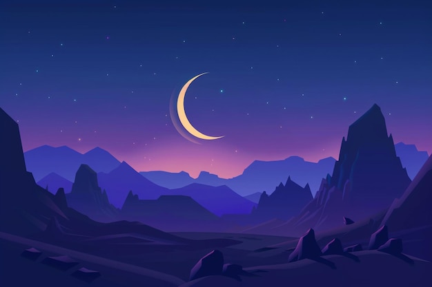 ein Halbmond über einer Berglandschaft