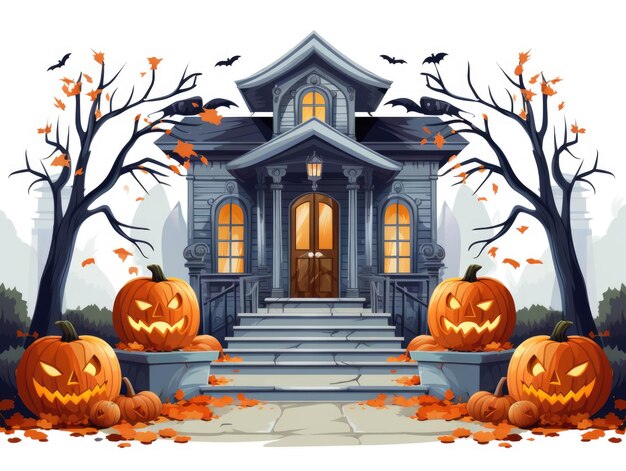 Ein Halloween-Haus mit Kürbissen davor Digitales Bild Halloween-Dekor