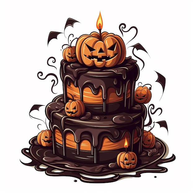 Ein Halloween-Kuchen mit einem Kürbis darauf