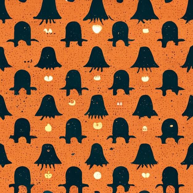 Ein Halloween-Muster mit Geistern auf orangefarbenem Hintergrund