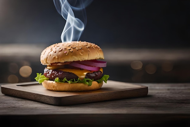 Ein Hamburger, aus dem Rauch austritt