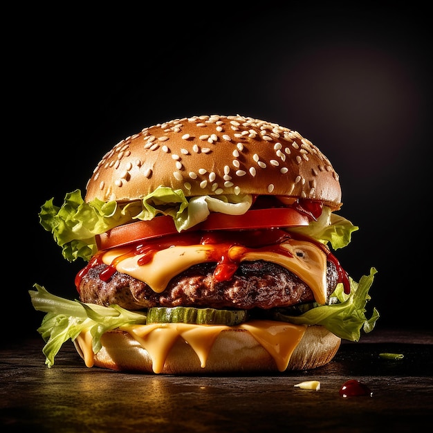 Ein Hamburger mit Brötchen und Salat darauf