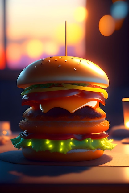 Ein Hamburger mit einem beleuchteten Licht darauf