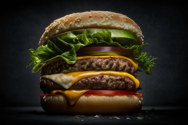 Ein Hamburger mit einem grünen Blatt darauf