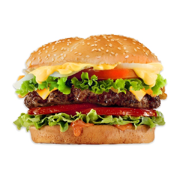 ein Hamburger mit einem Hamburger und Salat darauf