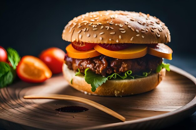 ein Hamburger mit einem Stück Fleisch darauf