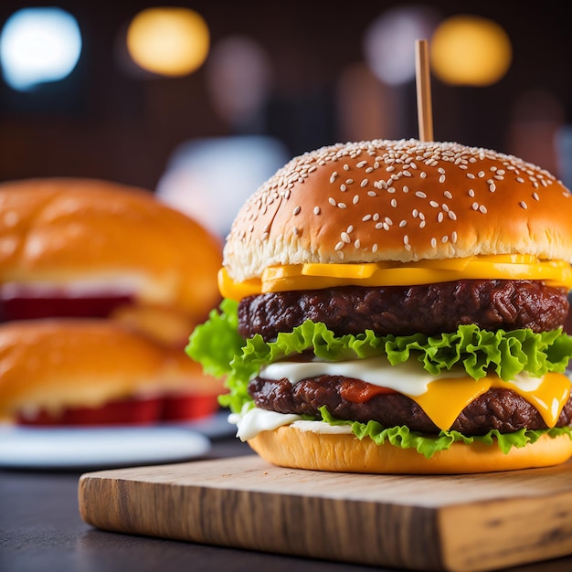 Ein Hamburger mit Käse und Salat darauf