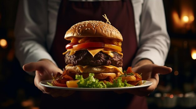 Ein Hamburger mit Pommes dazu