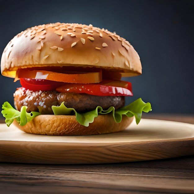 Ein Hamburger mit Tomatensalat und Tomate darauf