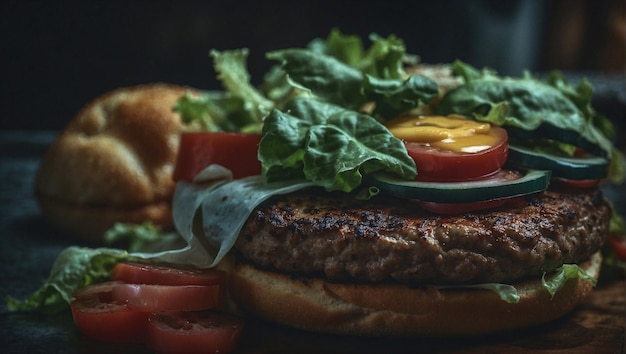 Foto ein hamburger mit viel gemüse drauf