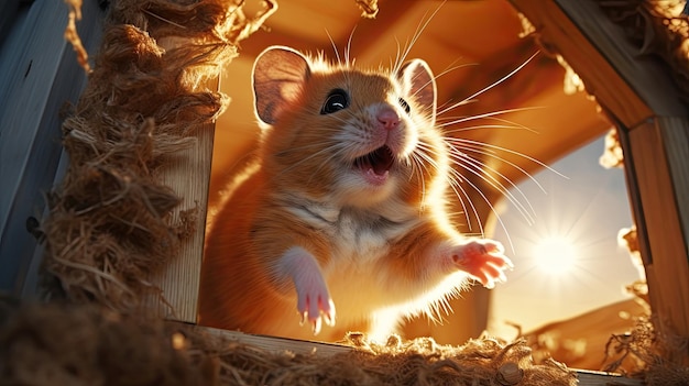 Ein Hamster entkommt seinem Käfig und erkundet eine neue Welt