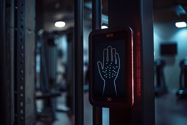 Ein Handabdruck-Biometrie-Gerät in einem Fitnessstudio für Mitglieder der generativen AI