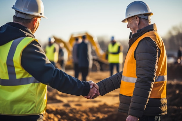 Ein Handschlag beim Spatenstich für ein neues Bauprojekt