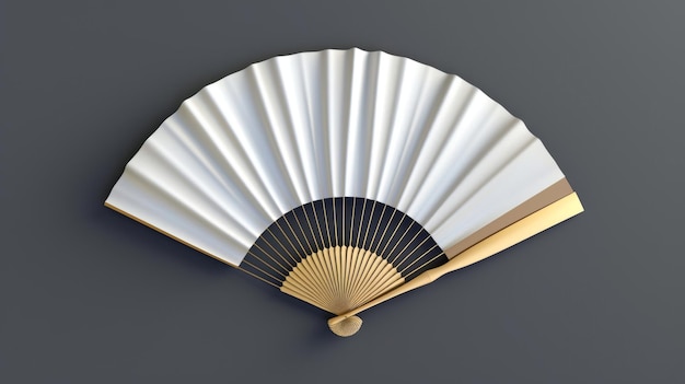 Ein Handventilator aus China oder Japan, gefaltetes Papier- oder Seidenbläser, orientalische Weiß- und Goldkollektion, geisha-fällbares Dekor