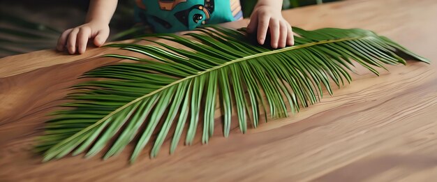 Ein Handwerksprojekt für Kinder, bei dem Palmenblattkunst geschaffen wird