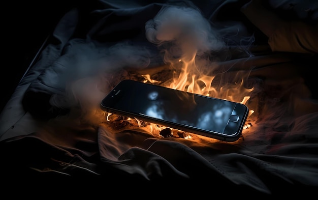 Ein Handy brennt mit Feuer