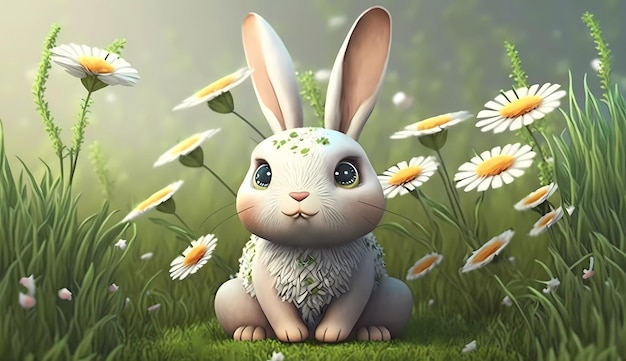 Ein Hase in einer Blumenwiese