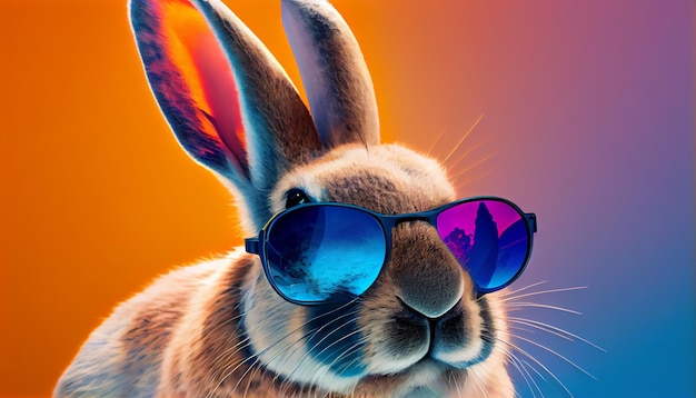 Ein Hase mit Sonnenbrille und buntem Hintergrund