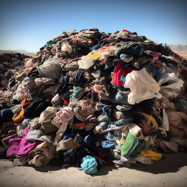 Ein Haufen alter Kleidung, der auf einer Mülldeponie entsorgt wird, ohne dass Ai recycelt wird