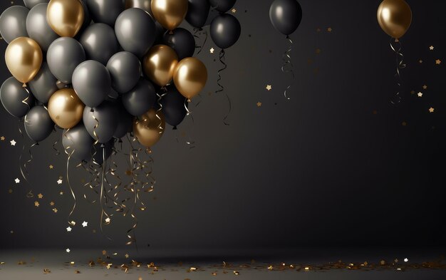 Foto ein haufen ballons mit goldenen und schwarzen ballons