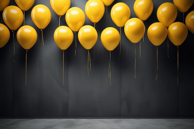 Ein Haufen Ballons schwebt an der schwarzen Wand