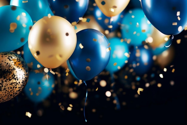 ein Haufen blauer und goldener Ballons