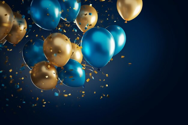 Foto ein haufen blauer und goldener ballons