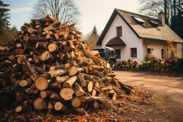 Ein Haufen Brennholz zum Heizen in einem Einfamilienhaus