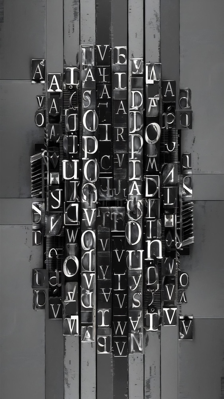 Foto ein haufen buchstaben auf grau