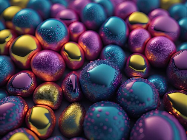 Ein Haufen bunter Eier mit dem Wort Ostern auf der Vorderseite.