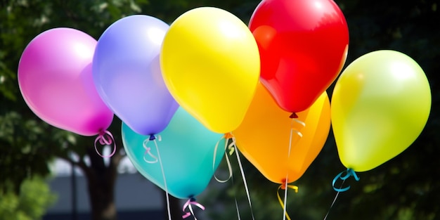 Ein Haufen bunter Luftballons mit dem Wort Liebe darauf