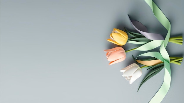 Ein Haufen bunter Tulpen auf grauem Hintergrund