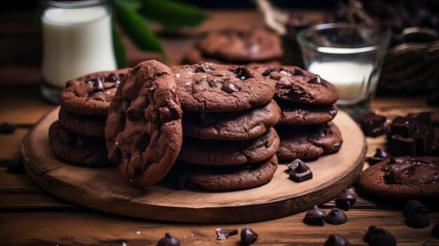 Foto ein haufen chunky brownie-kekse auf einem rustikalen holztisch