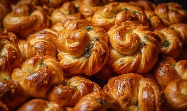 Ein Haufen Croissants, die auf der Arbeitsplatte stehen. Generative KI