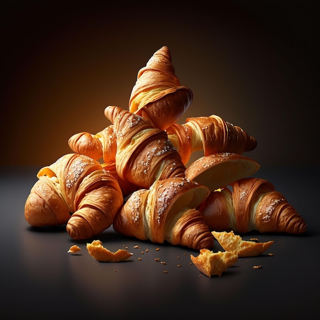 Ein Haufen Croissants, von denen eines ein Croissant ist.