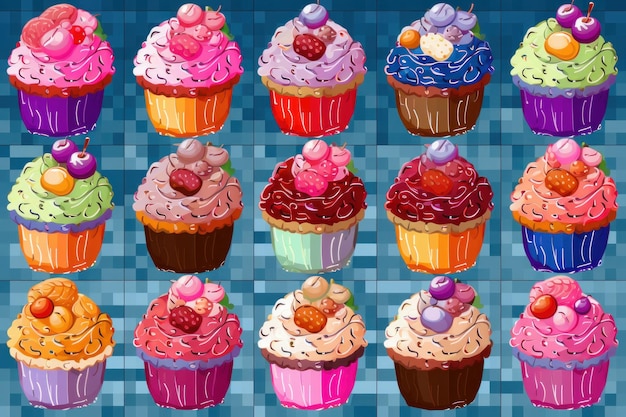 Ein Haufen Cupcakes mit verschiedenen Farben darauf