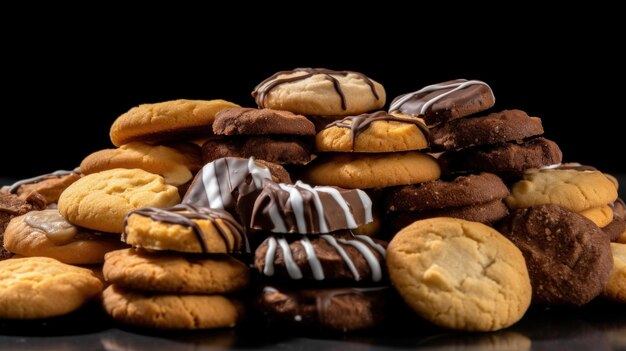 ein Haufen Donuts mit Schokoladenglasur und Schokoladenglasur.