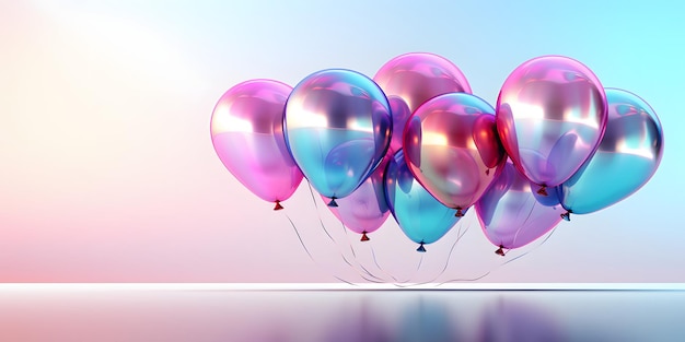 Ein Haufen farbenfroher holographischer Ballons mit Konfetti auf weißem Hintergrund