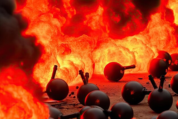 Foto ein haufen feuerbälle sitzt vor einem feuer