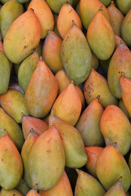 Ein Haufen frischer reifer Mangos in der Nähe