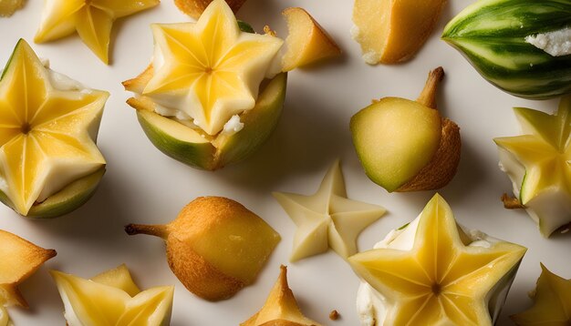 Foto ein haufen gelber früchte mit dem sternförmigen stern darauf