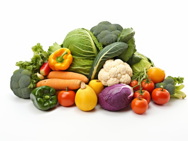 ein Haufen Gemüse, darunter Brokkoli, Blumenkohl und Tomaten