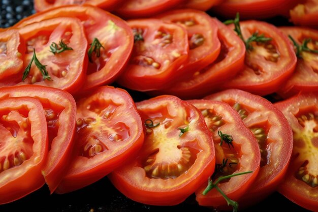 Ein Haufen geschnittener Tomaten auf einem Schneidebrett generativer KI