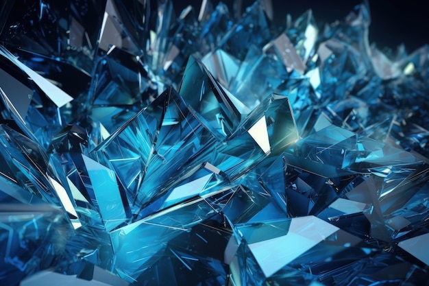 Ein Haufen glänzender blauer Diamanten auf schwarzem Hintergrund, generative KI
